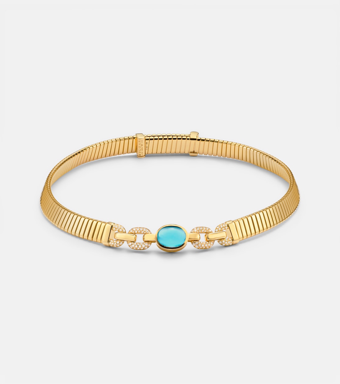 Bvlgari Tubogas 18kt gold necklace with topaz and diamonds | Bvlgari