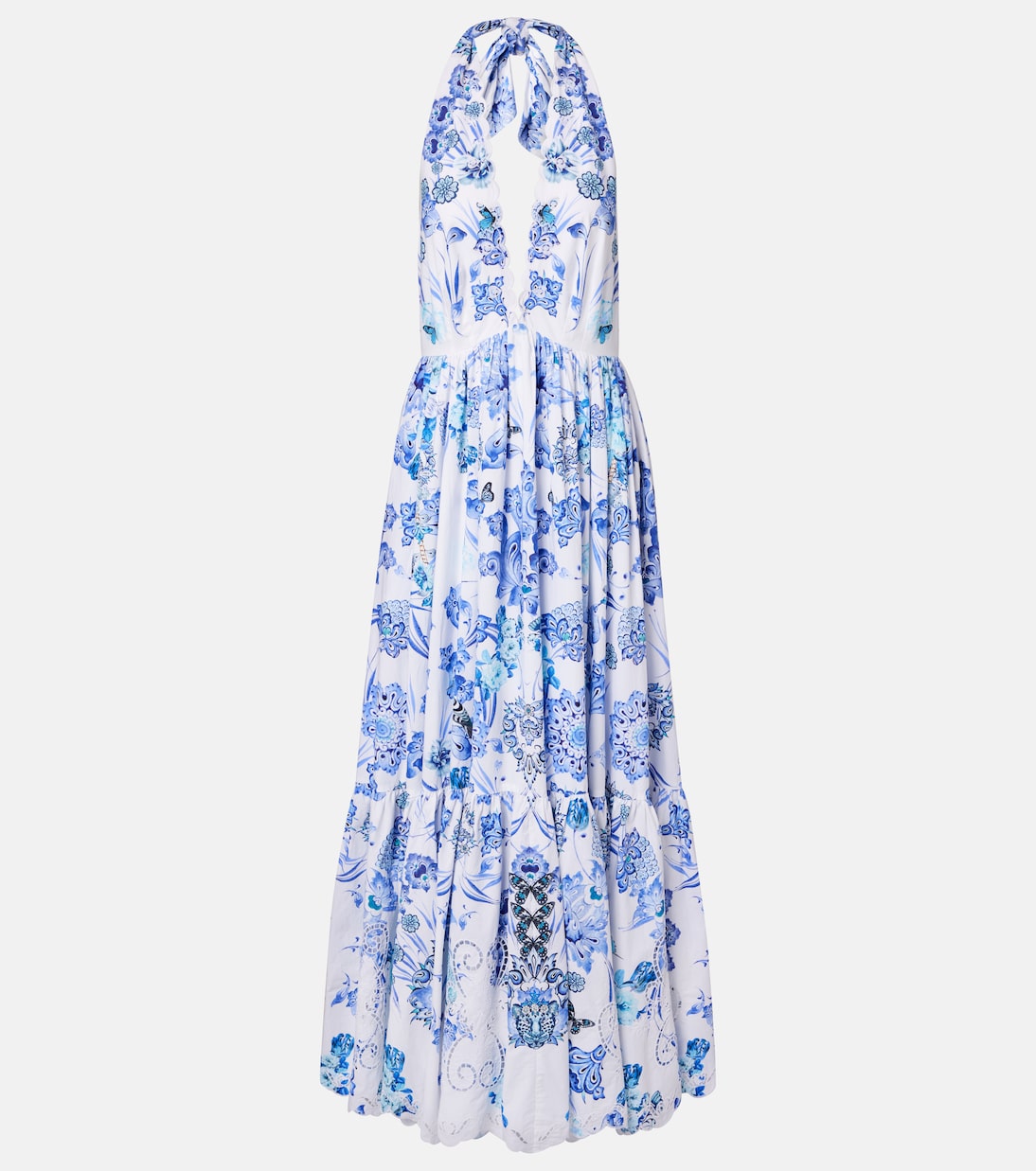 Embellished halterneck cotton poplin maxi dress | Camilla
