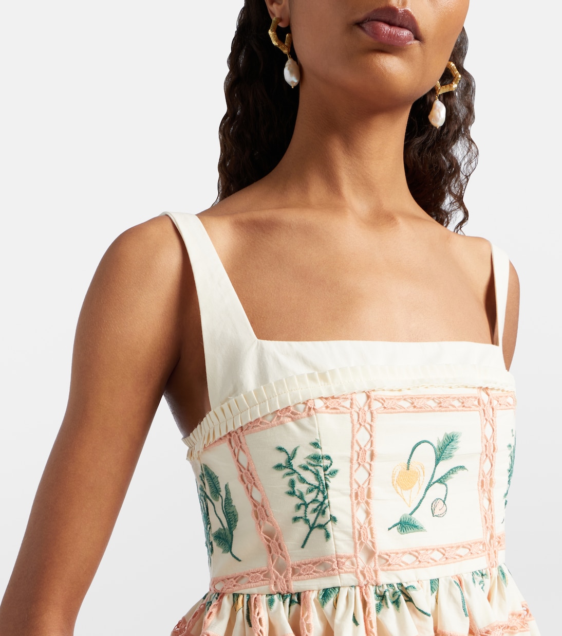 Abito corto Barbara in cotone con ricamo | Agua by Agua Bendita