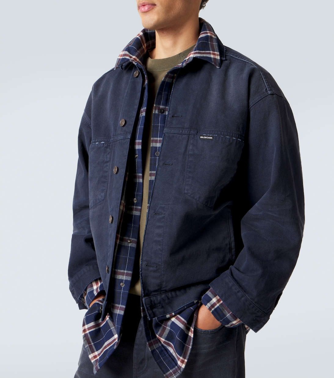 Checked layered denim jacket | Balenciaga