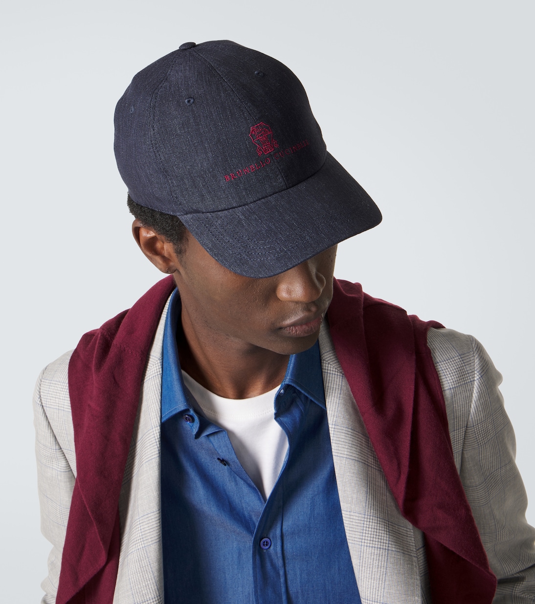 Cappello da baseball in denim con ricamo | Brunello Cucinelli