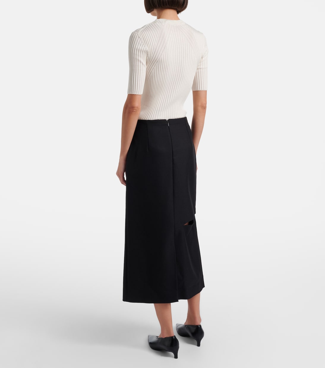 Gonna midi in lana e mohair con cut-out | Jil Sander