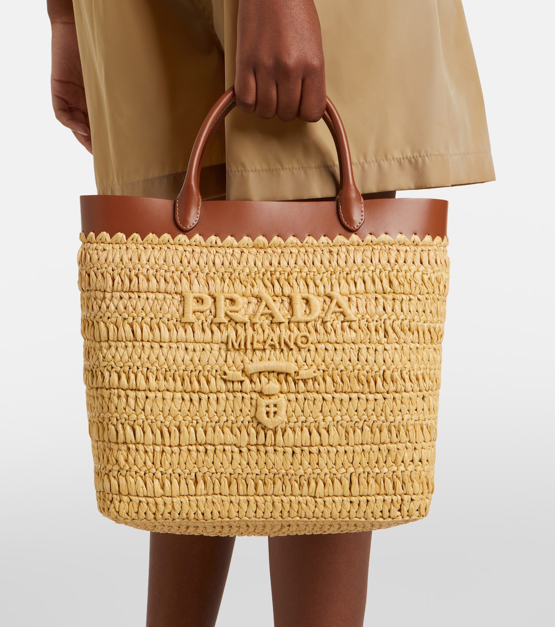Small crochet raffia-effect tote bag | Prada