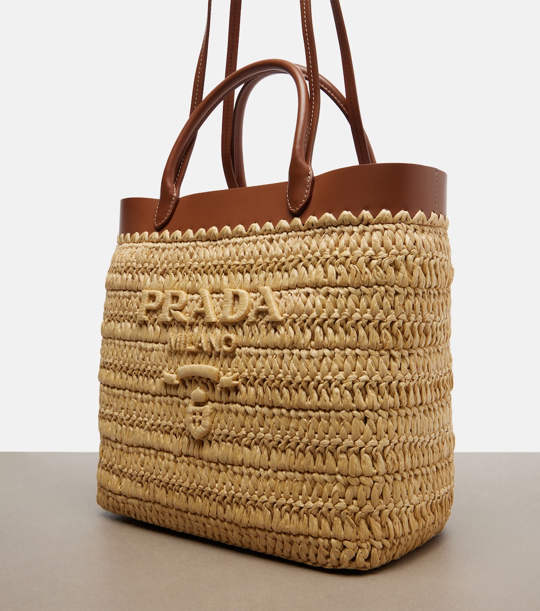 Small crochet raffia-effect tote bag | Prada