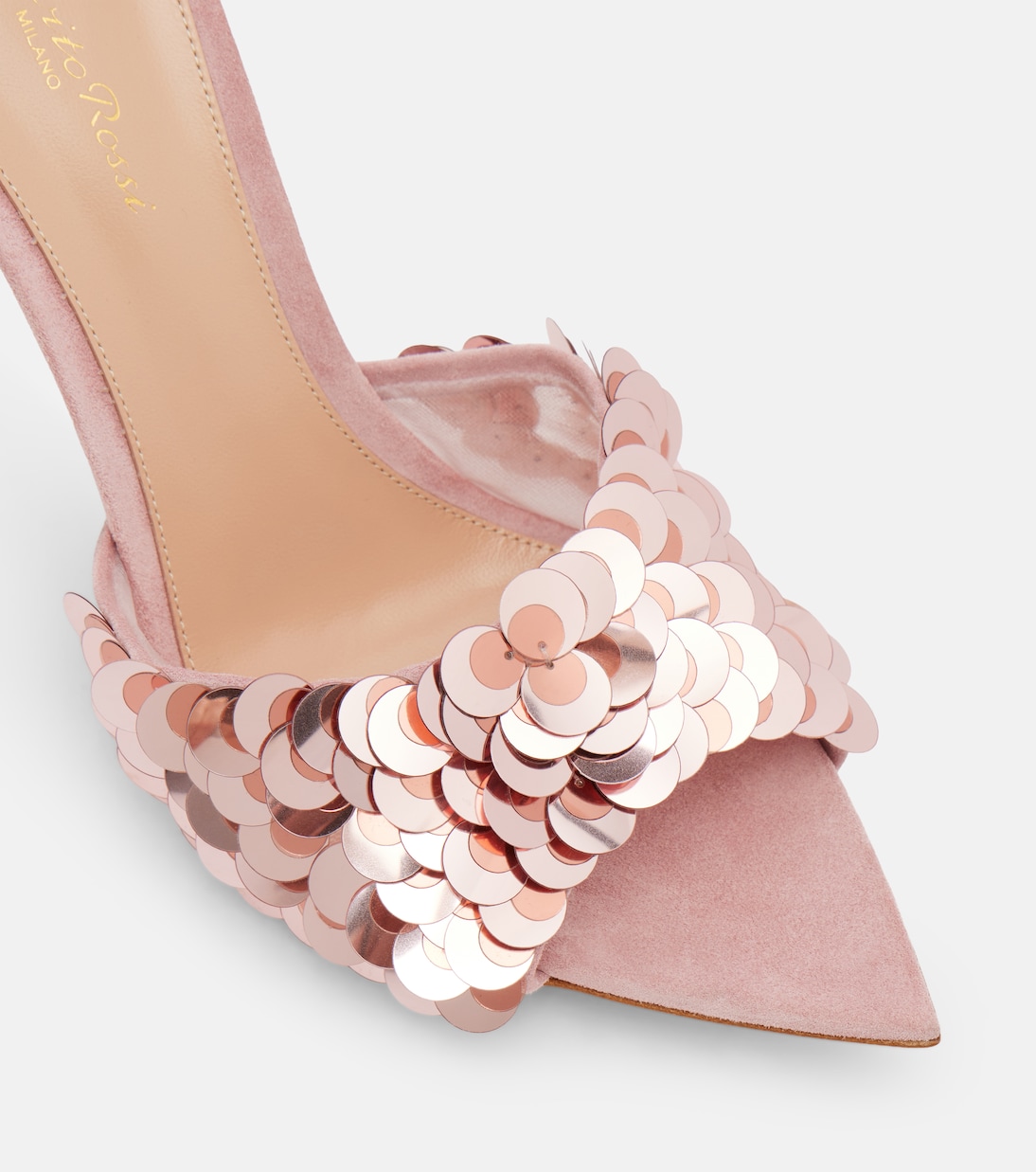 Elle sequined suede-trimmed mesh mules | Gianvito Rossi