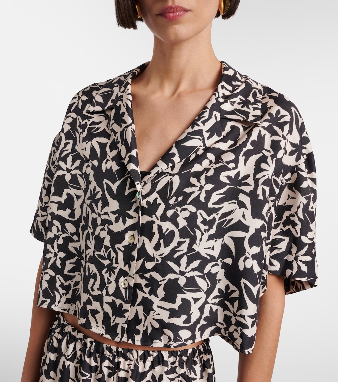 Lincoln printed cropped silk twill shirt | Asceno