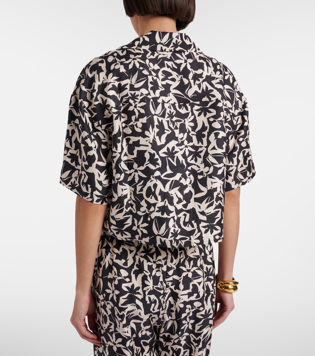 Lincoln printed cropped silk twill shirt | Asceno