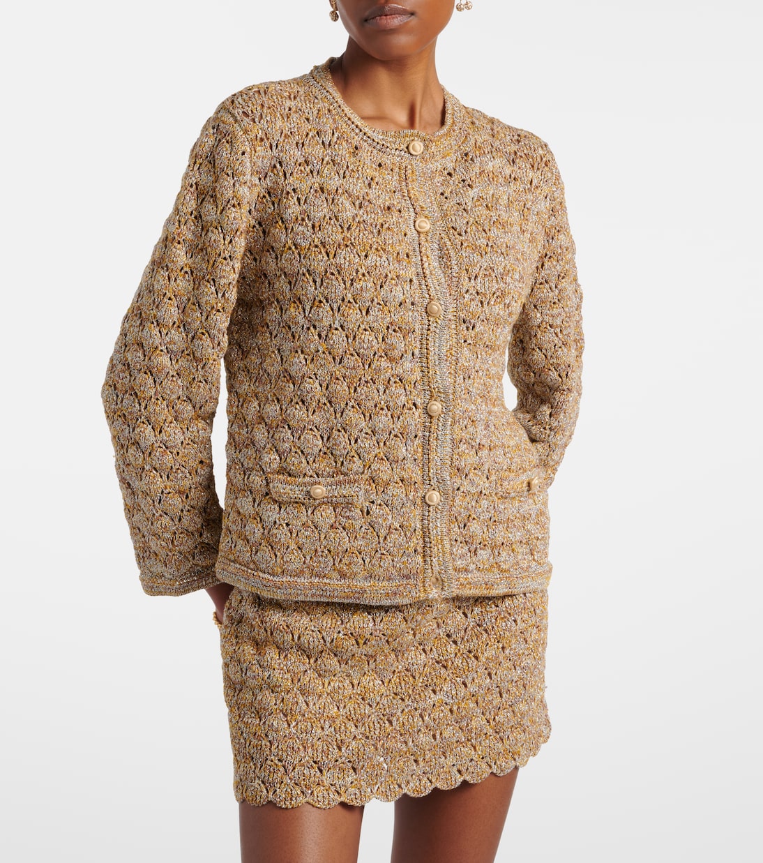 Open-knit linen-blend lamé cardigan | Valentino