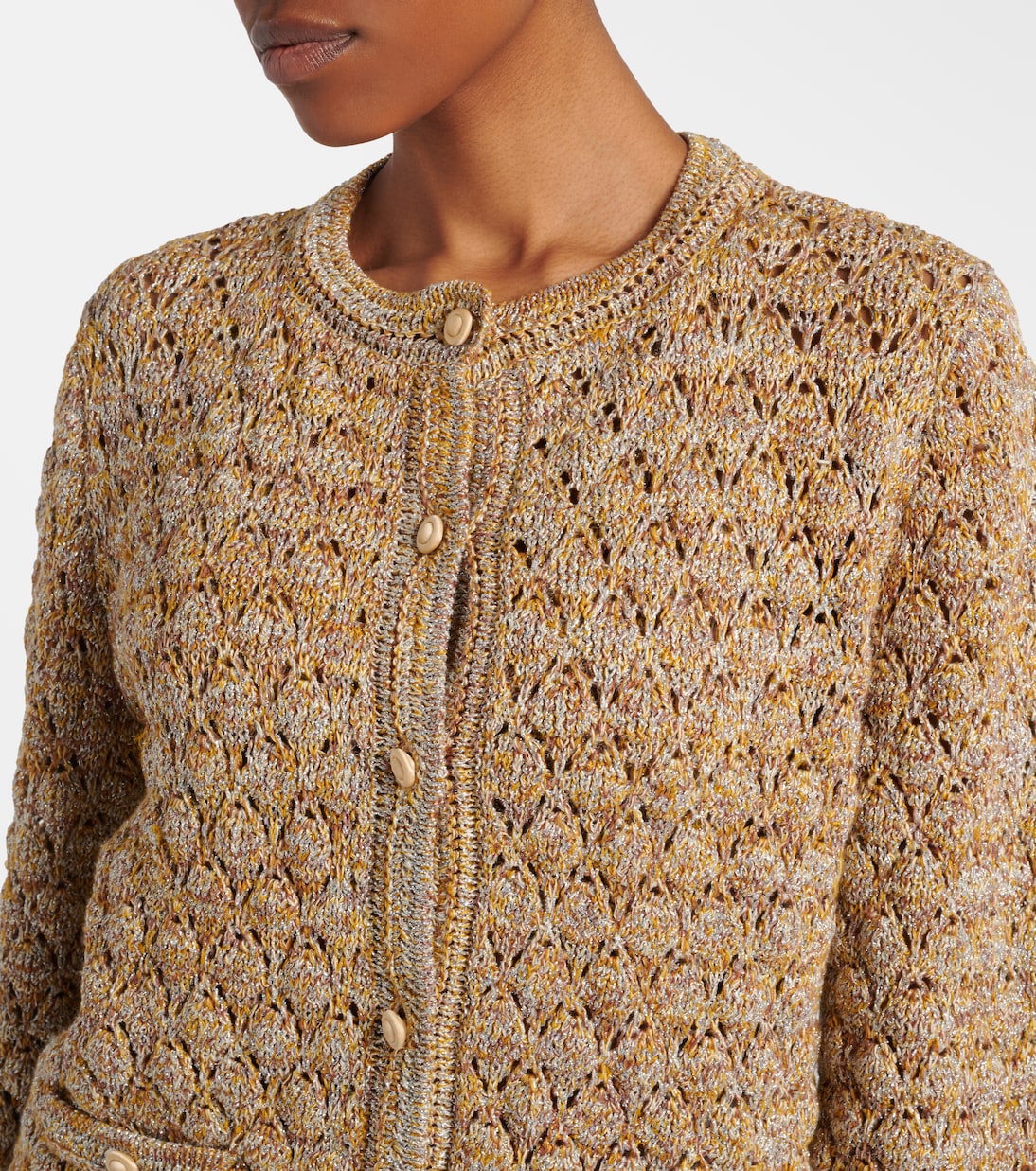 Open-knit linen-blend lamé cardigan | Valentino