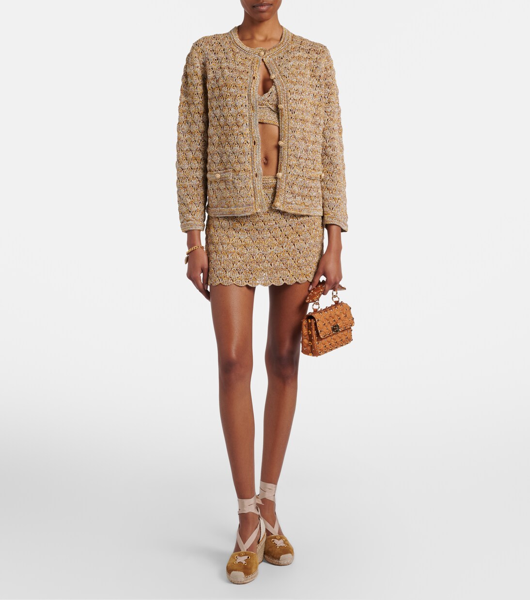 Open-knit linen-blend lamé cardigan | Valentino