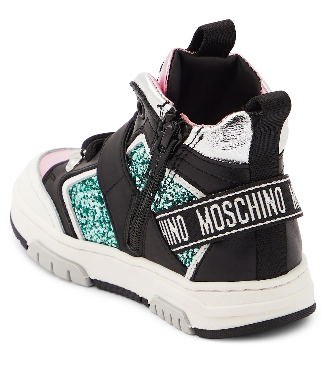 High-Top Sneakers mit Leder und Glitter | Moschino Kids