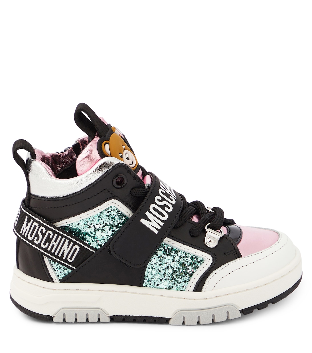 High-Top Sneakers mit Leder und Glitter | Moschino Kids