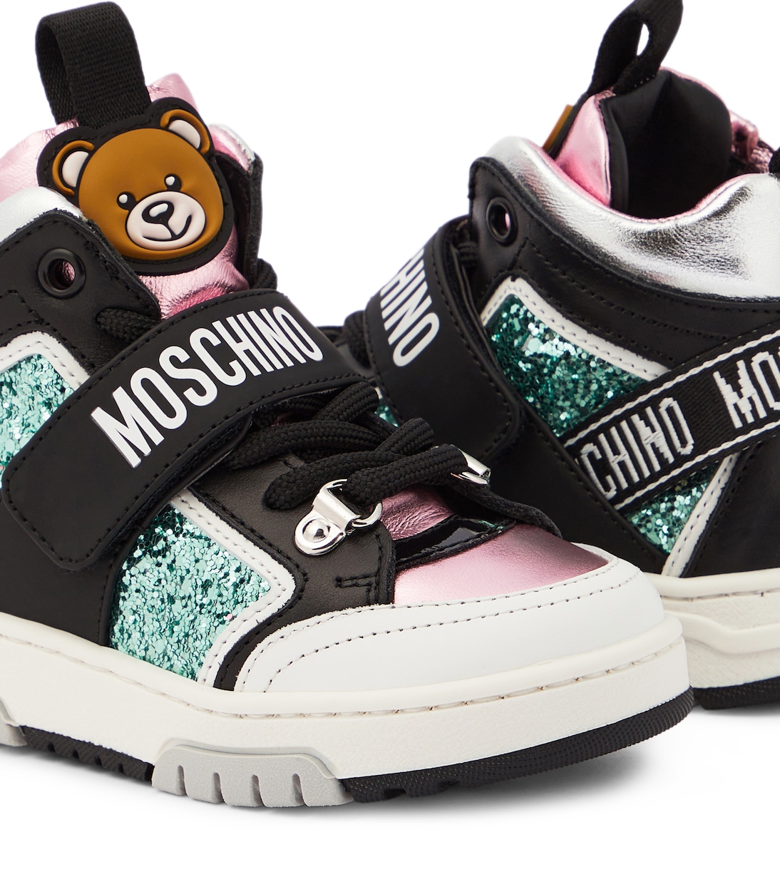 High-Top Sneakers mit Leder und Glitter | Moschino Kids