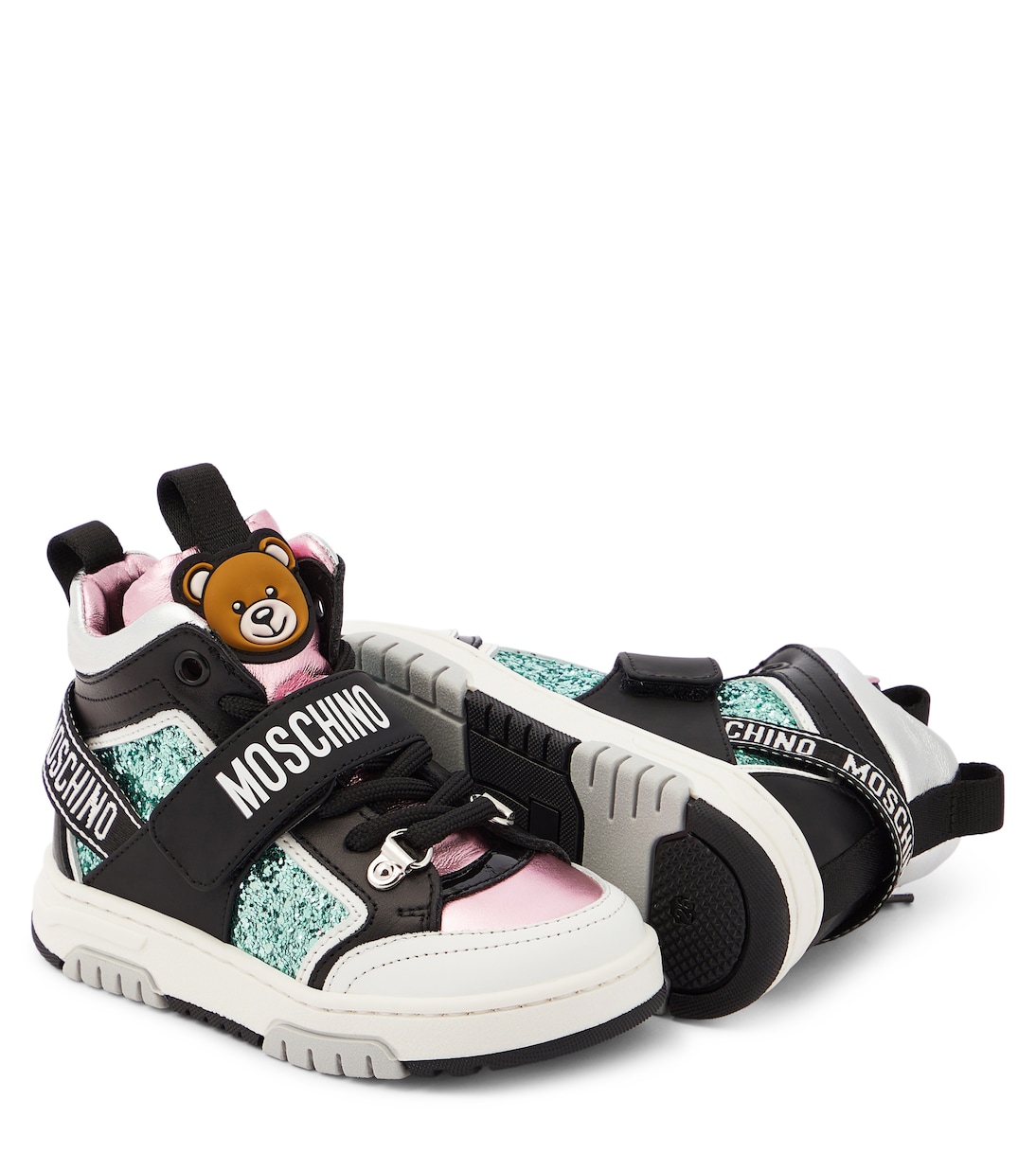 High-Top Sneakers mit Leder und Glitter | Moschino Kids