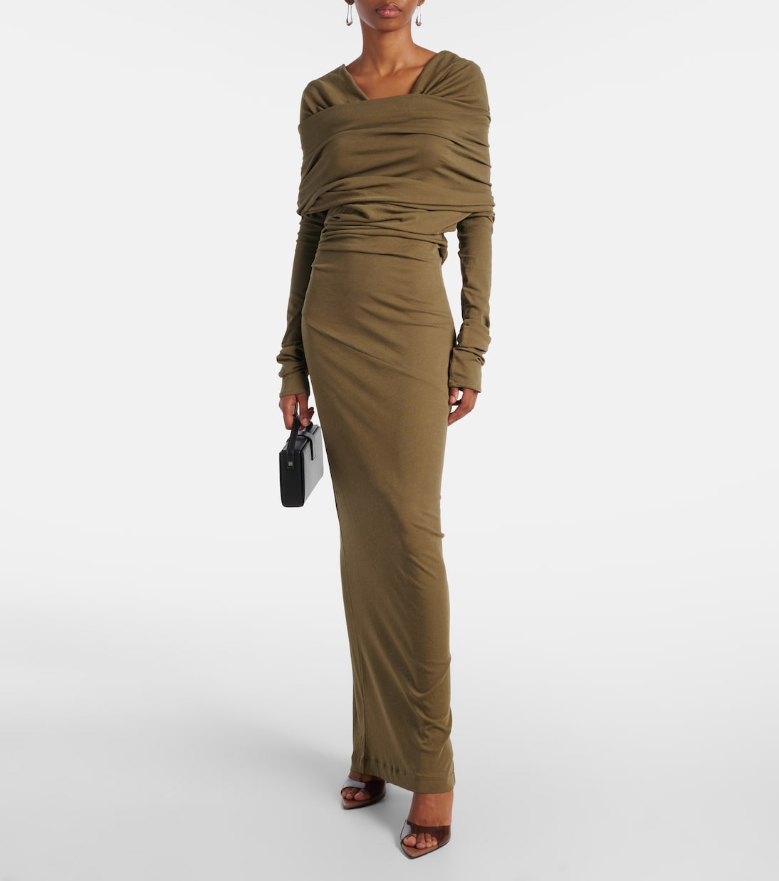 Bound draped cotton-blend maxi dress | Entire Studios