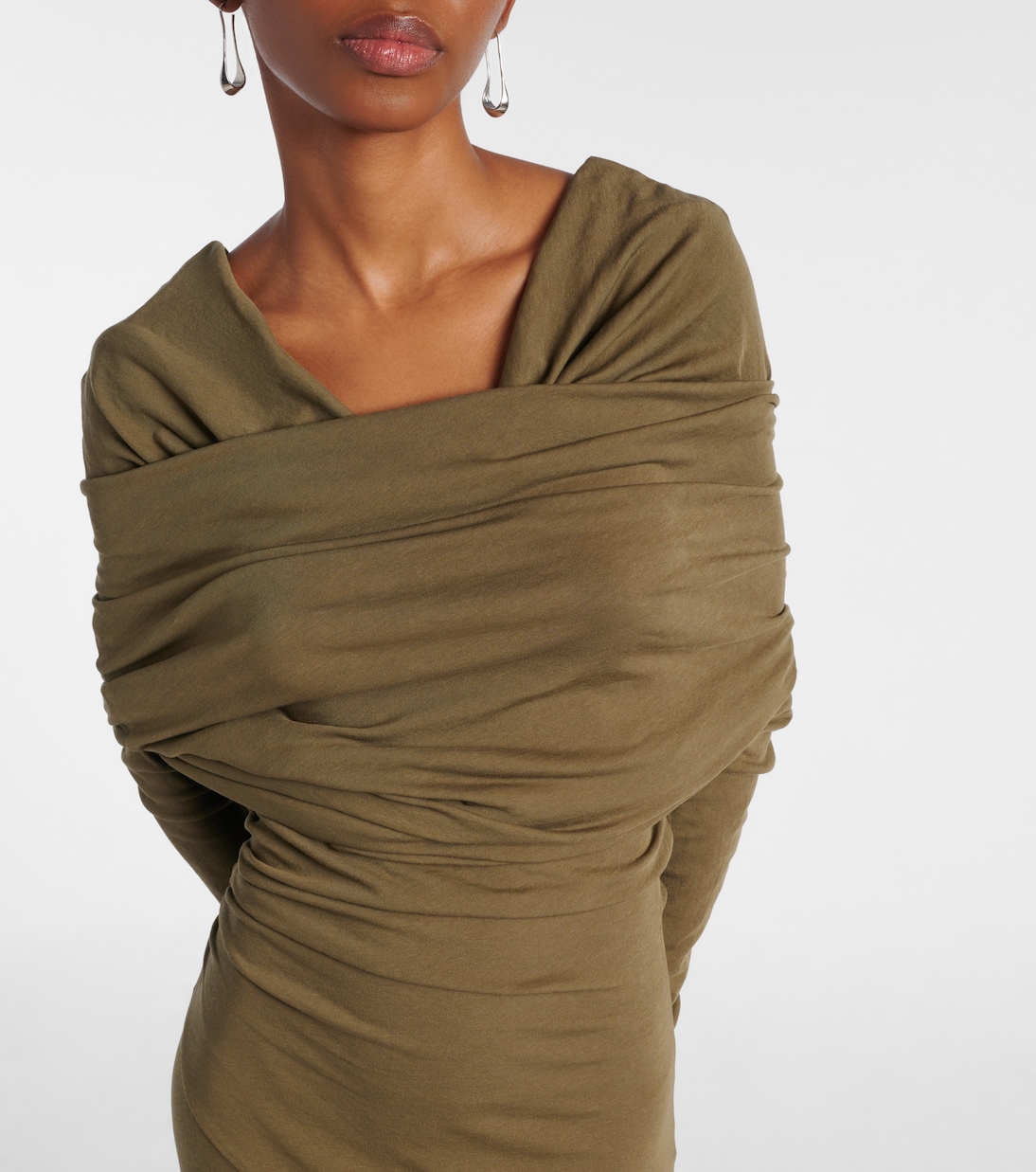 Bound draped cotton-blend maxi dress | Entire Studios