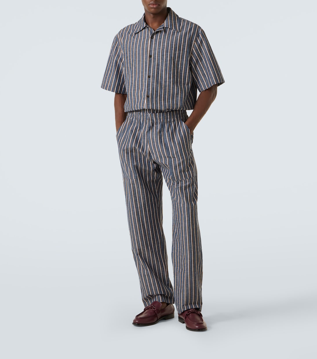 Striped cotton-blend wide-leg pants | Bottega Veneta