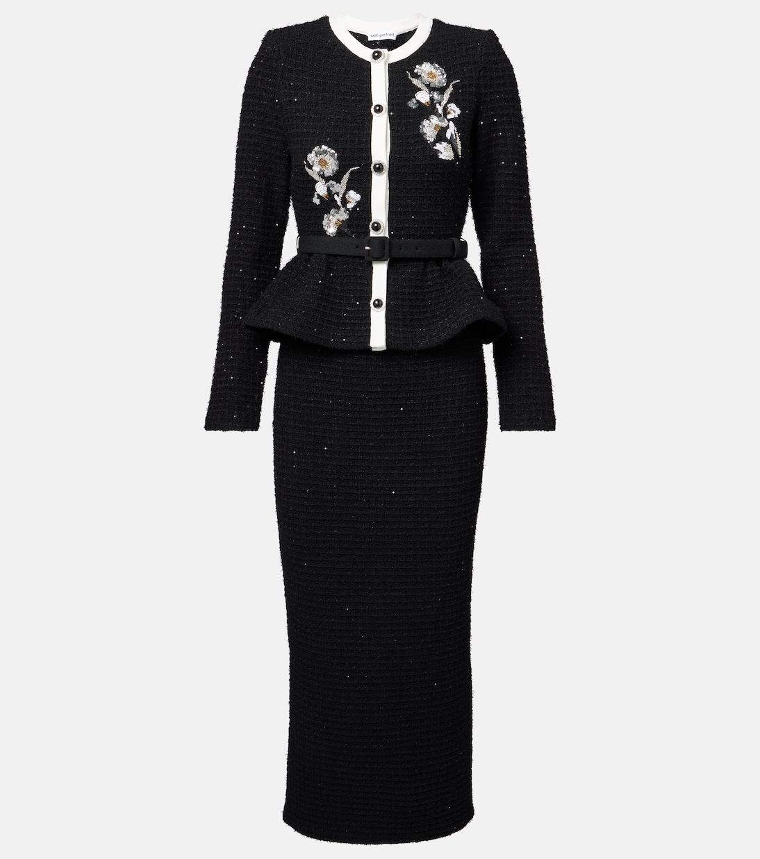 Robe midi en tweed à fleurs et sequins | Self-Portrait