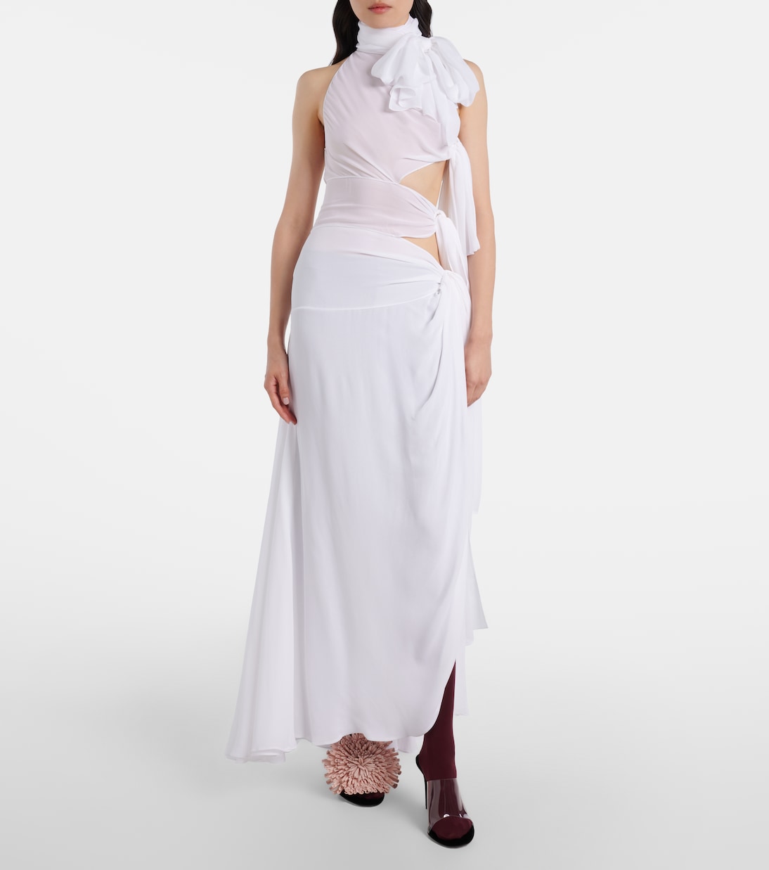 Asymmetric bow-detail georgette maxi dress | Alaïa