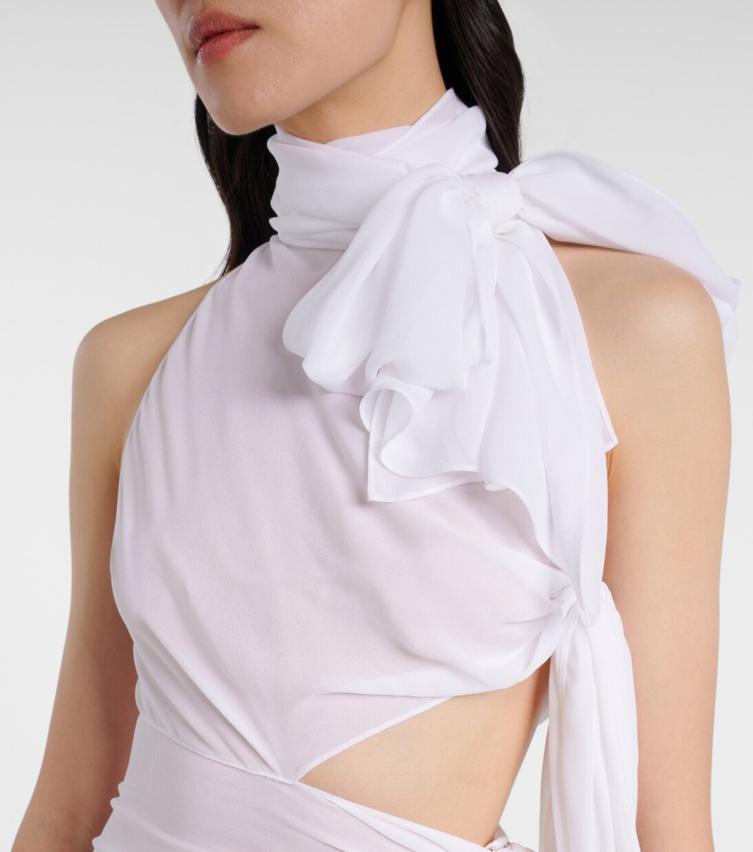 Asymmetric bow-detail georgette maxi dress | Alaïa