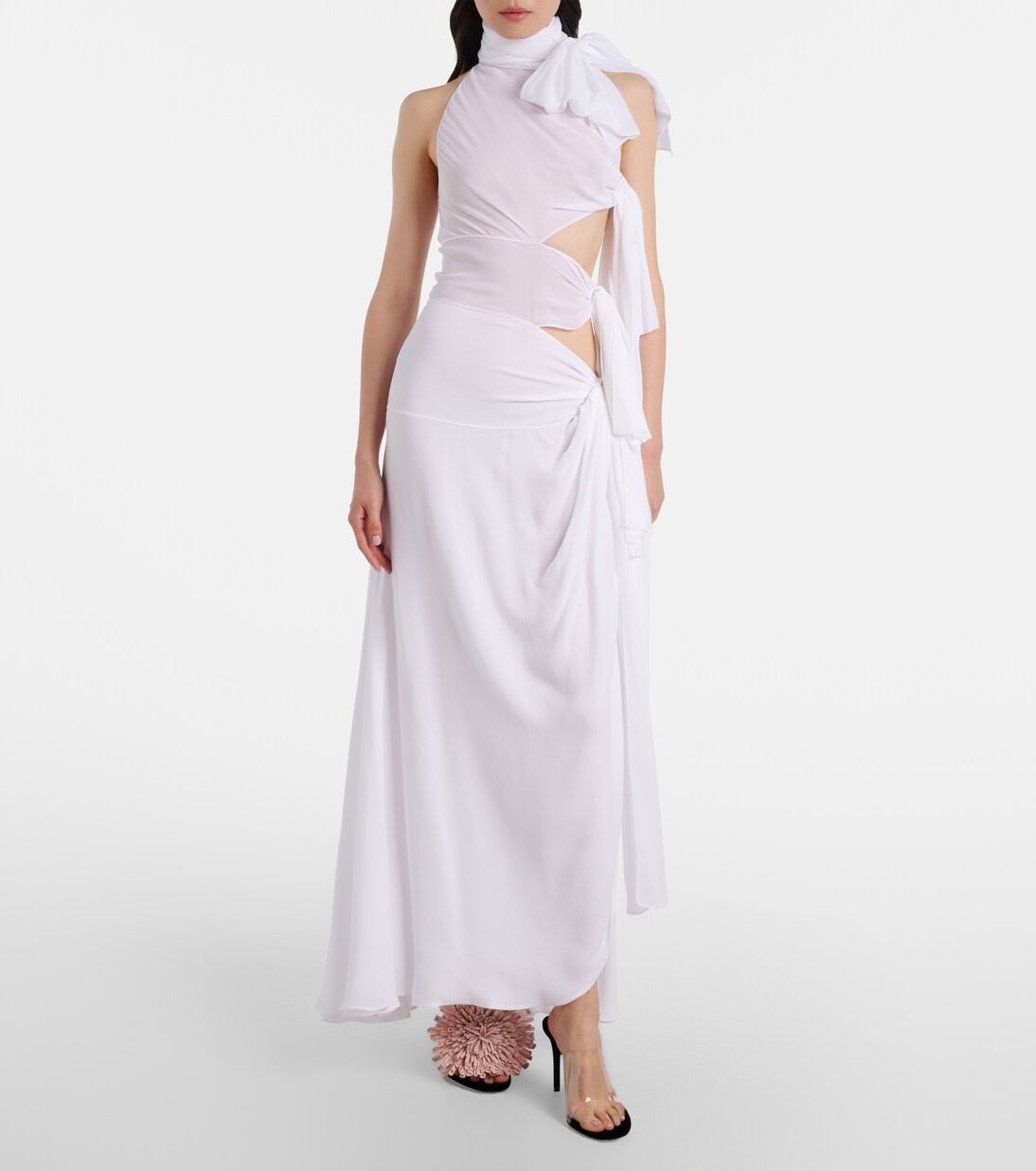 Asymmetric bow-detail georgette maxi dress | Alaïa