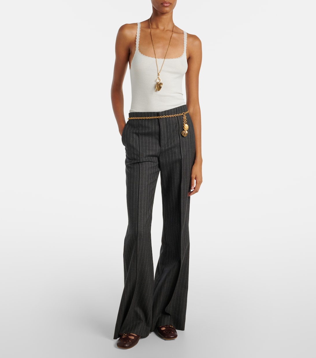 Pinstriped virgin wool wide-leg pants | Chloé