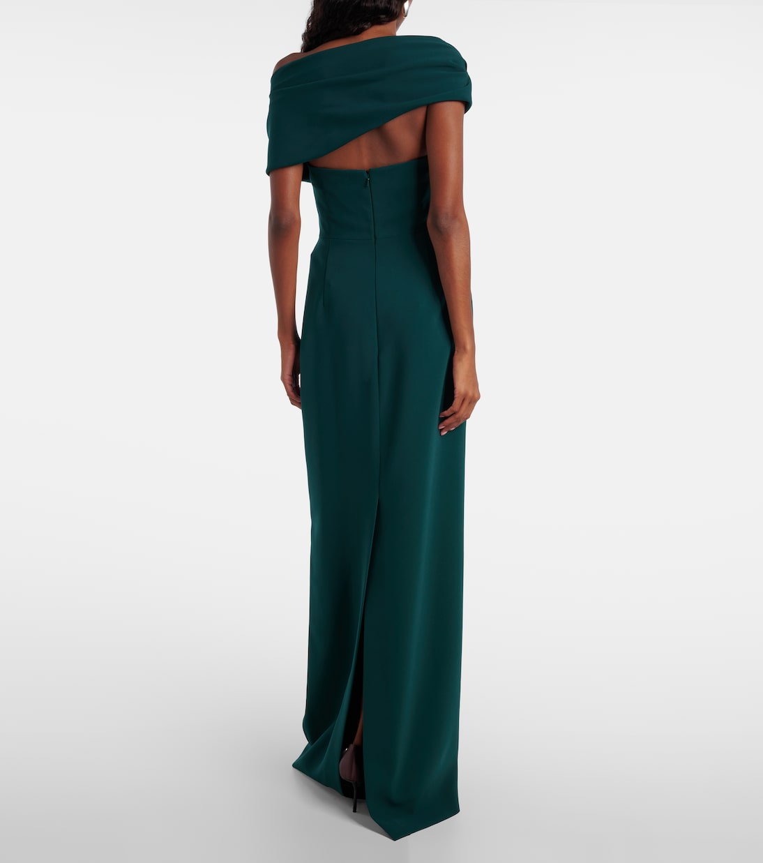 Robe longue en crêpe à encolure bardot | Carolina Herrera