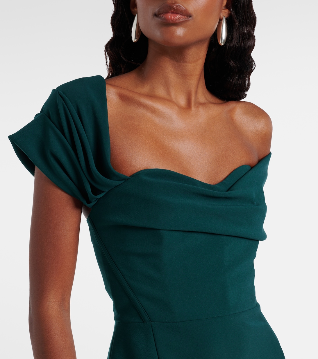 Robe longue en crêpe à encolure bardot | Carolina Herrera