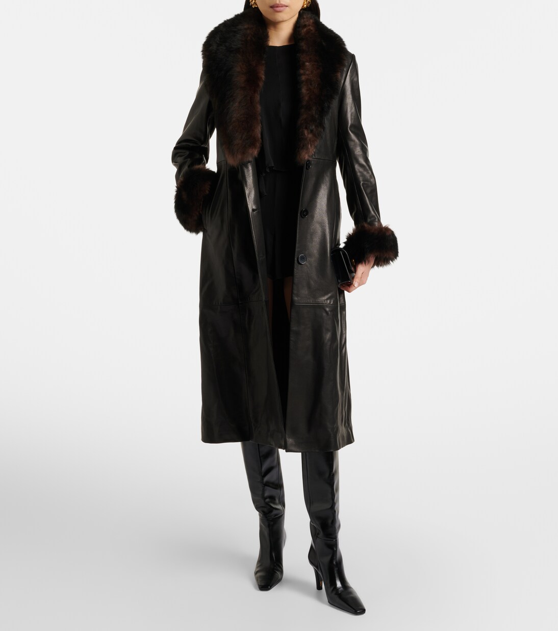 Baez shearling-trimmed leather coat | Nour Hammour