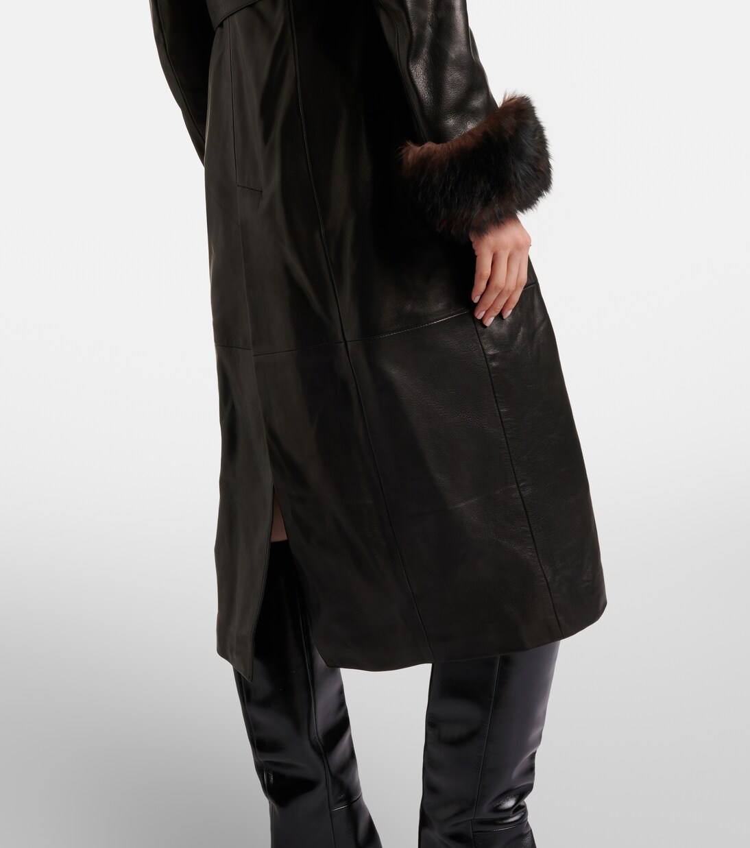 Baez shearling-trimmed leather coat | Nour Hammour