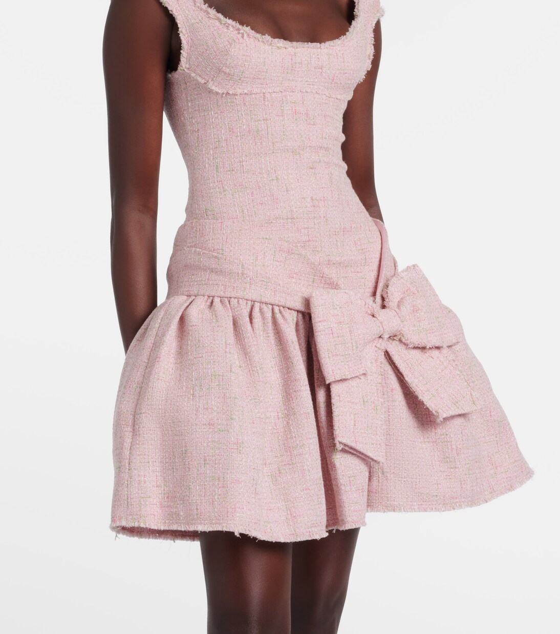 Bow-detail distressed tweed minidress | Shushu/Tong