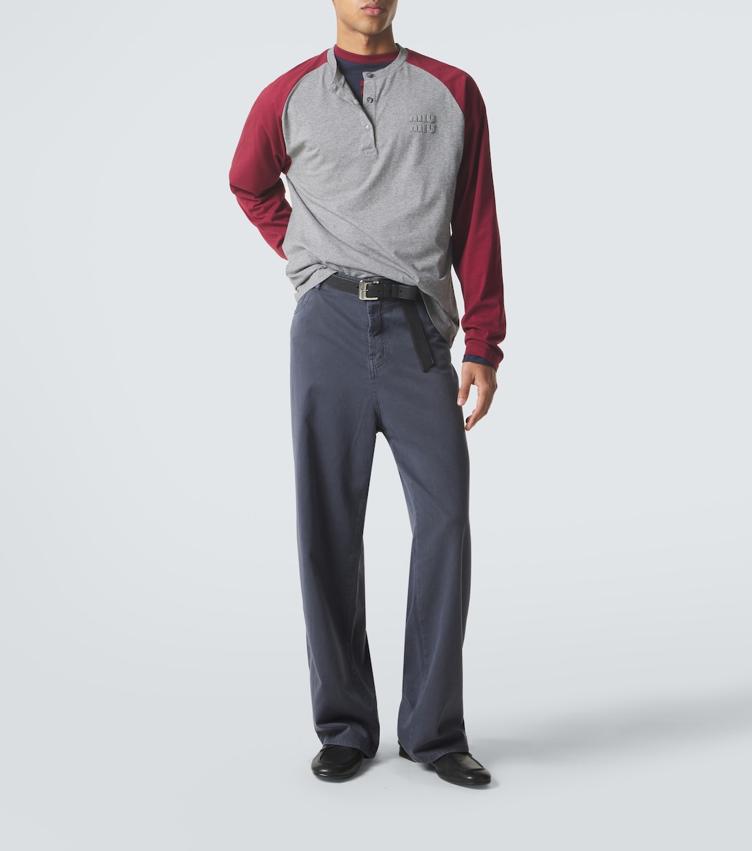 Top Henley in jersey di cotone con logo | Miu Miu