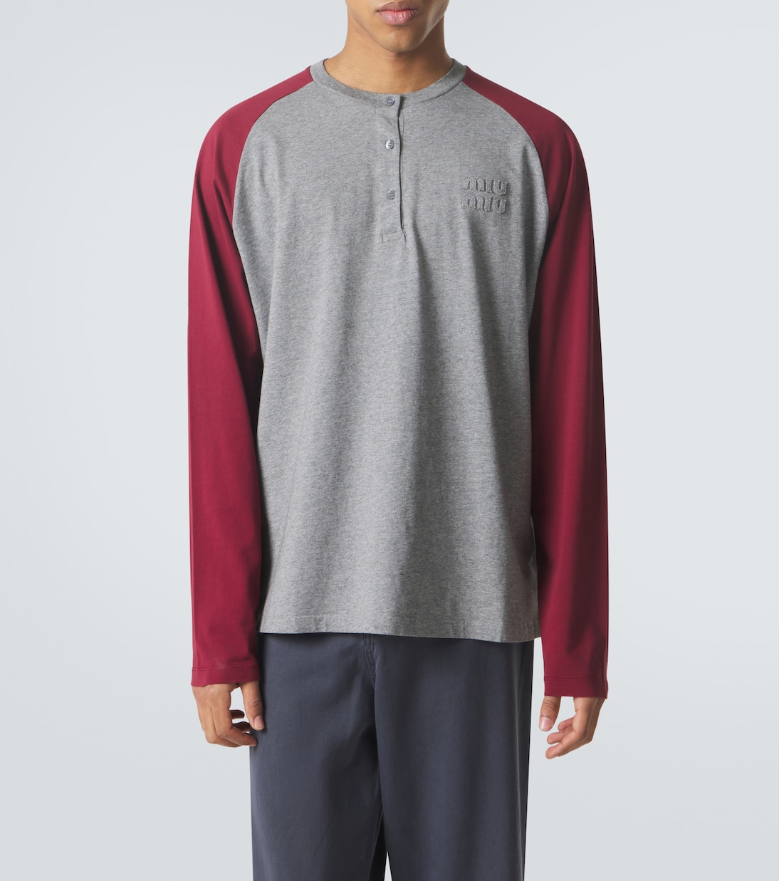 Top Henley in jersey di cotone con logo | Miu Miu