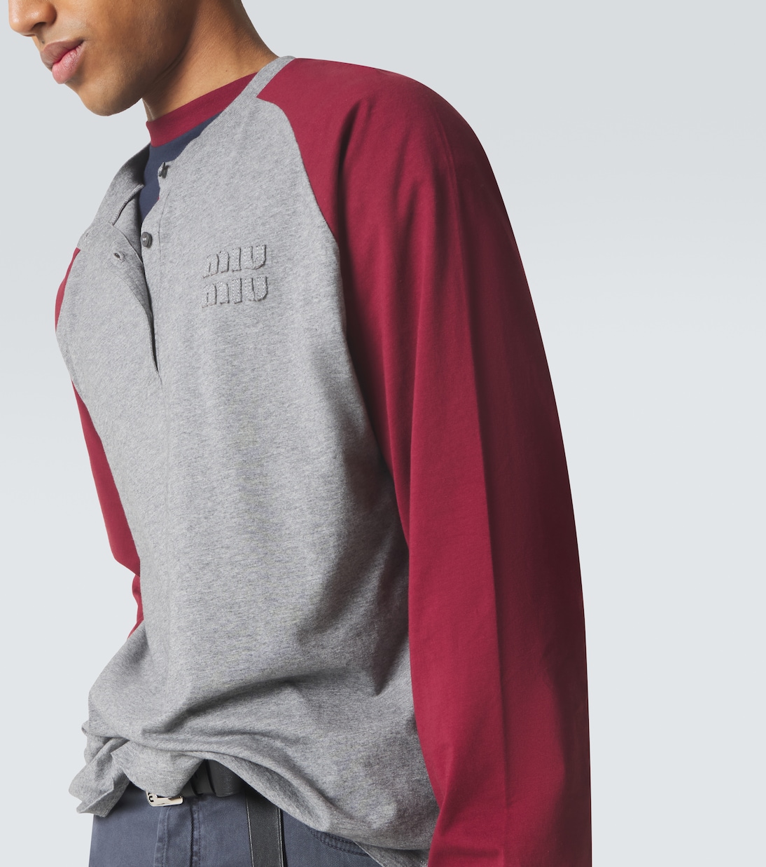 Top Henley in jersey di cotone con logo | Miu Miu