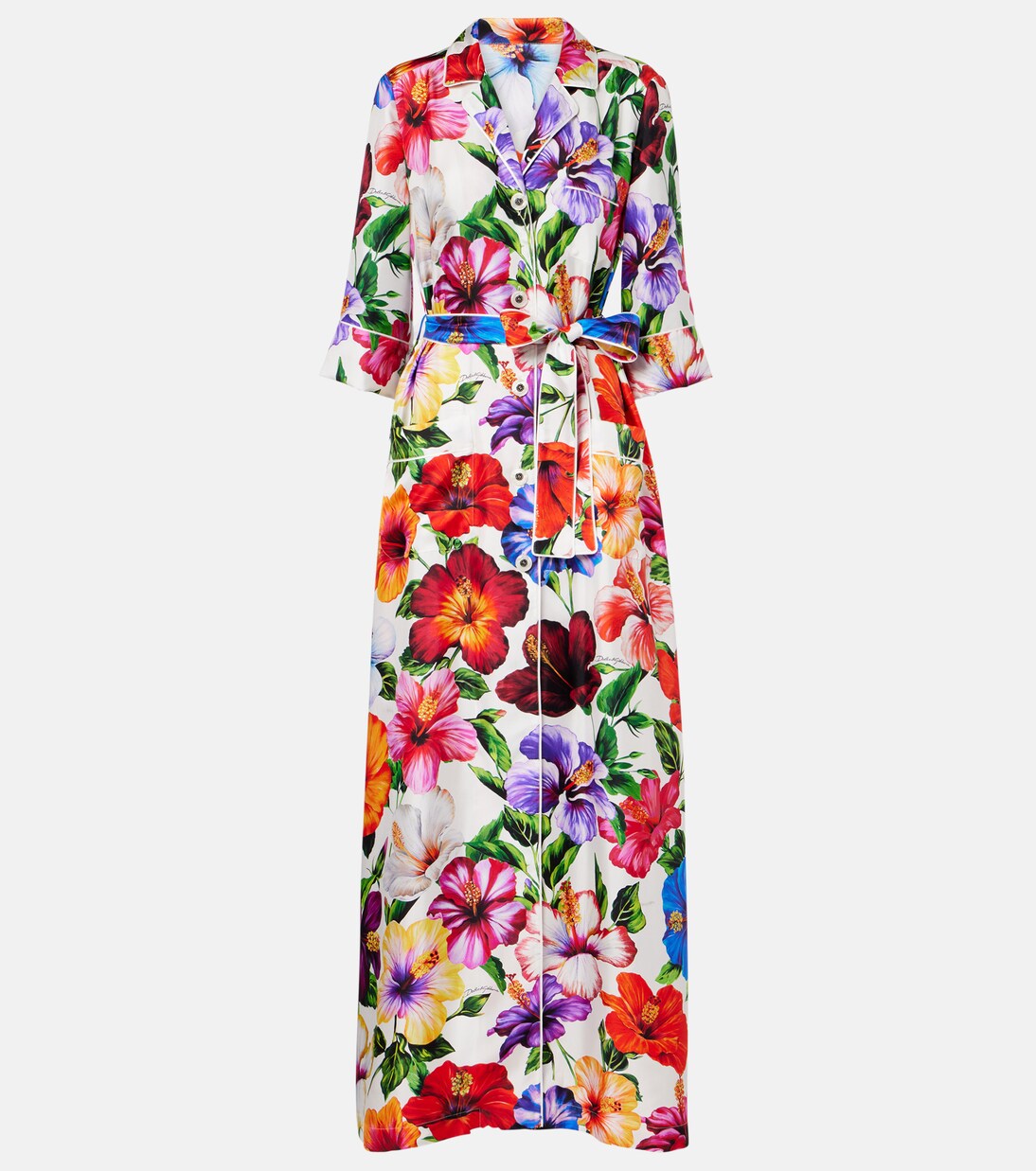 Floral belted silk satin maxi dress | Dolce&Gabbana