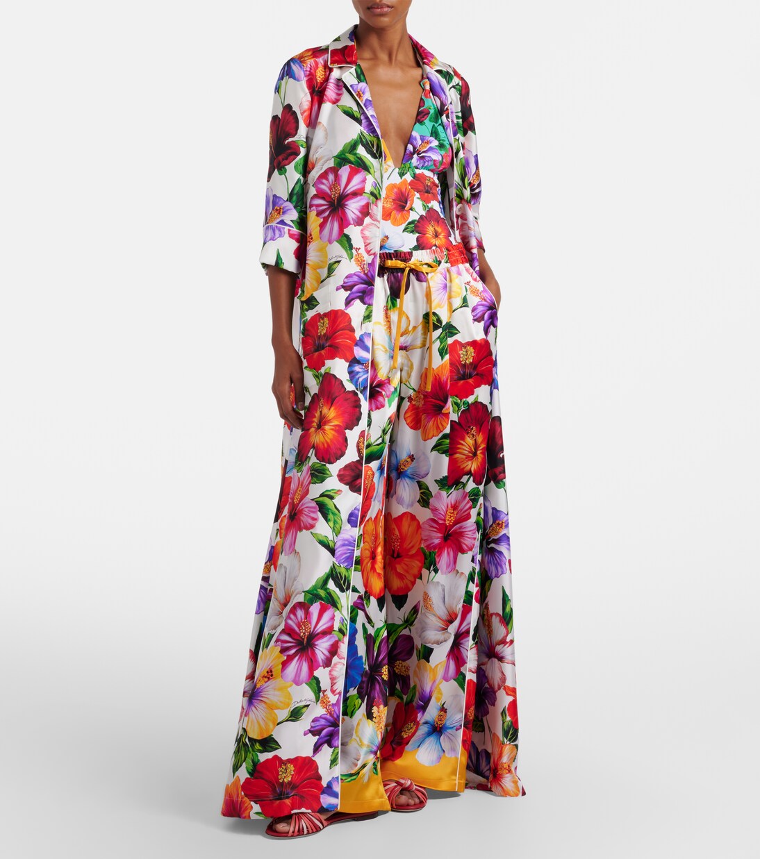 Floral belted silk satin maxi dress | Dolce&Gabbana