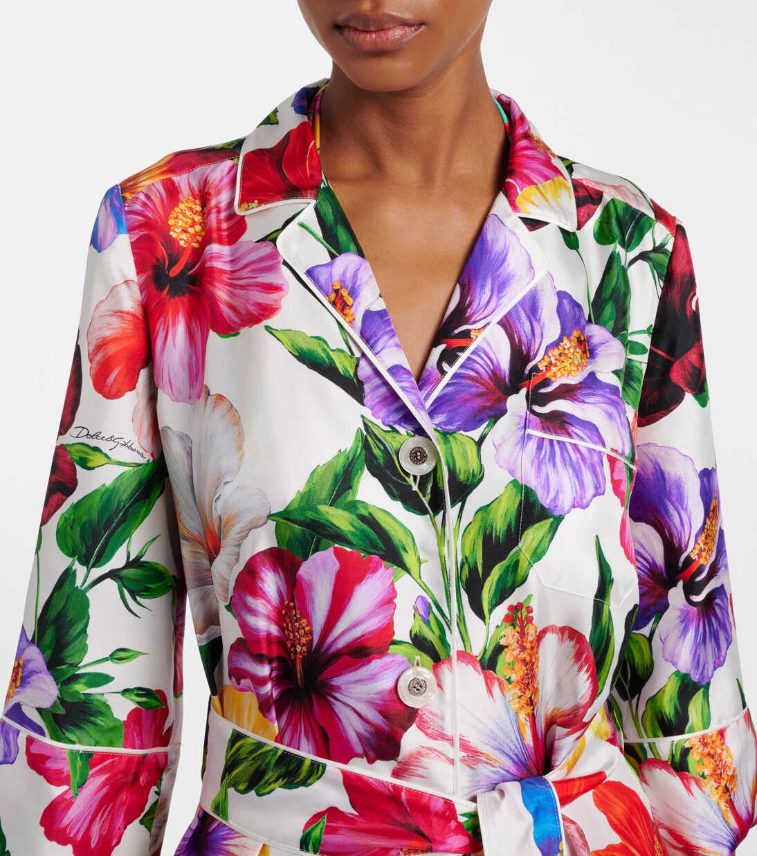 Floral belted silk satin maxi dress | Dolce&Gabbana