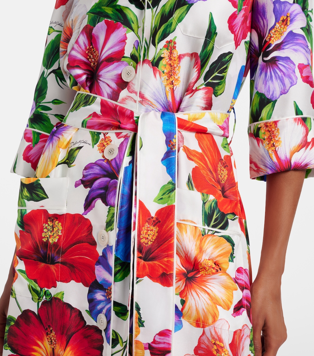 Floral belted silk satin maxi dress | Dolce&Gabbana
