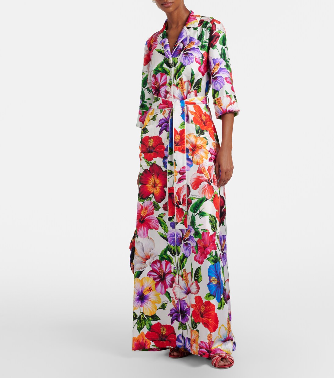 Floral belted silk satin maxi dress | Dolce&Gabbana