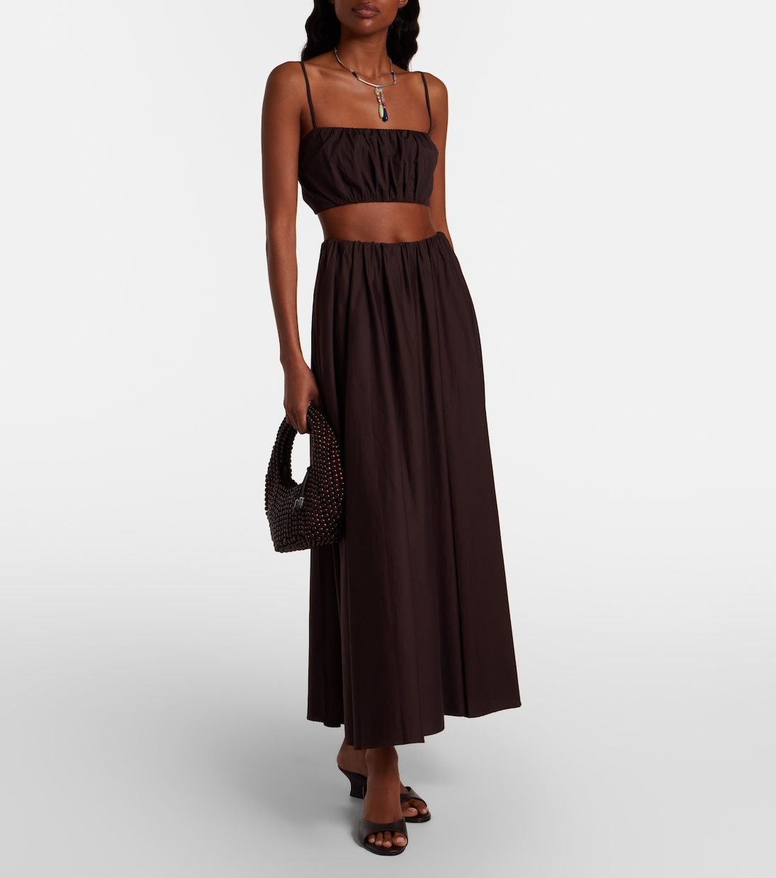 Milano pleated cotton-blend maxi skirt | Staud
