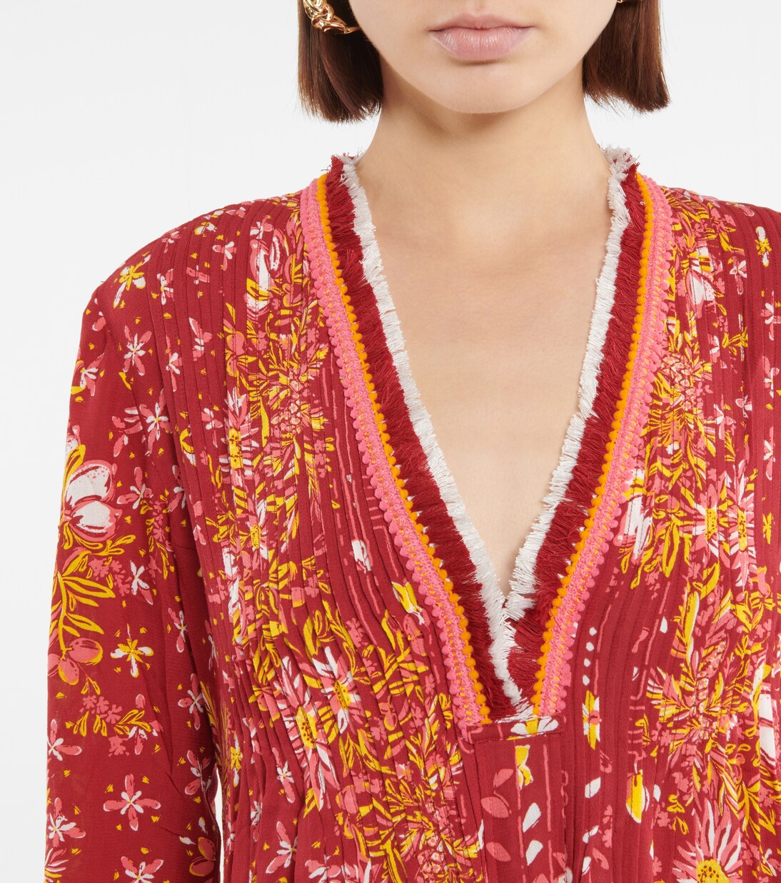 Robe Ola imprimée à franges | Poupette St Barth