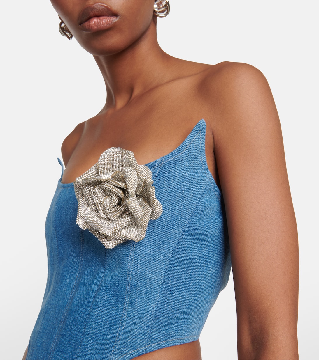 Verziertes Bustier-Top aus Denim | Giuseppe di Morabito