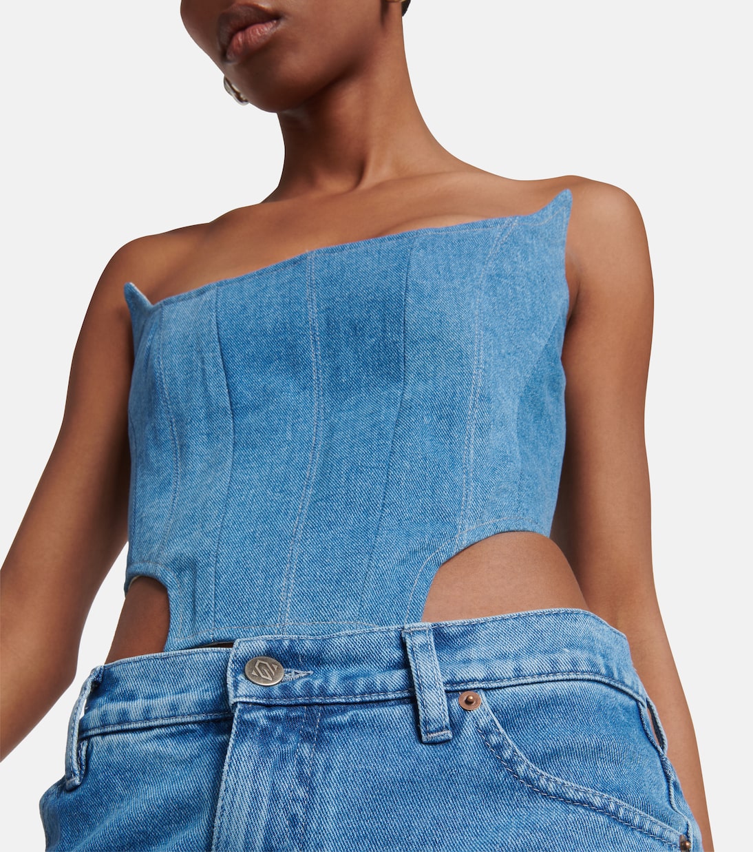Verziertes Bustier-Top aus Denim | Giuseppe di Morabito