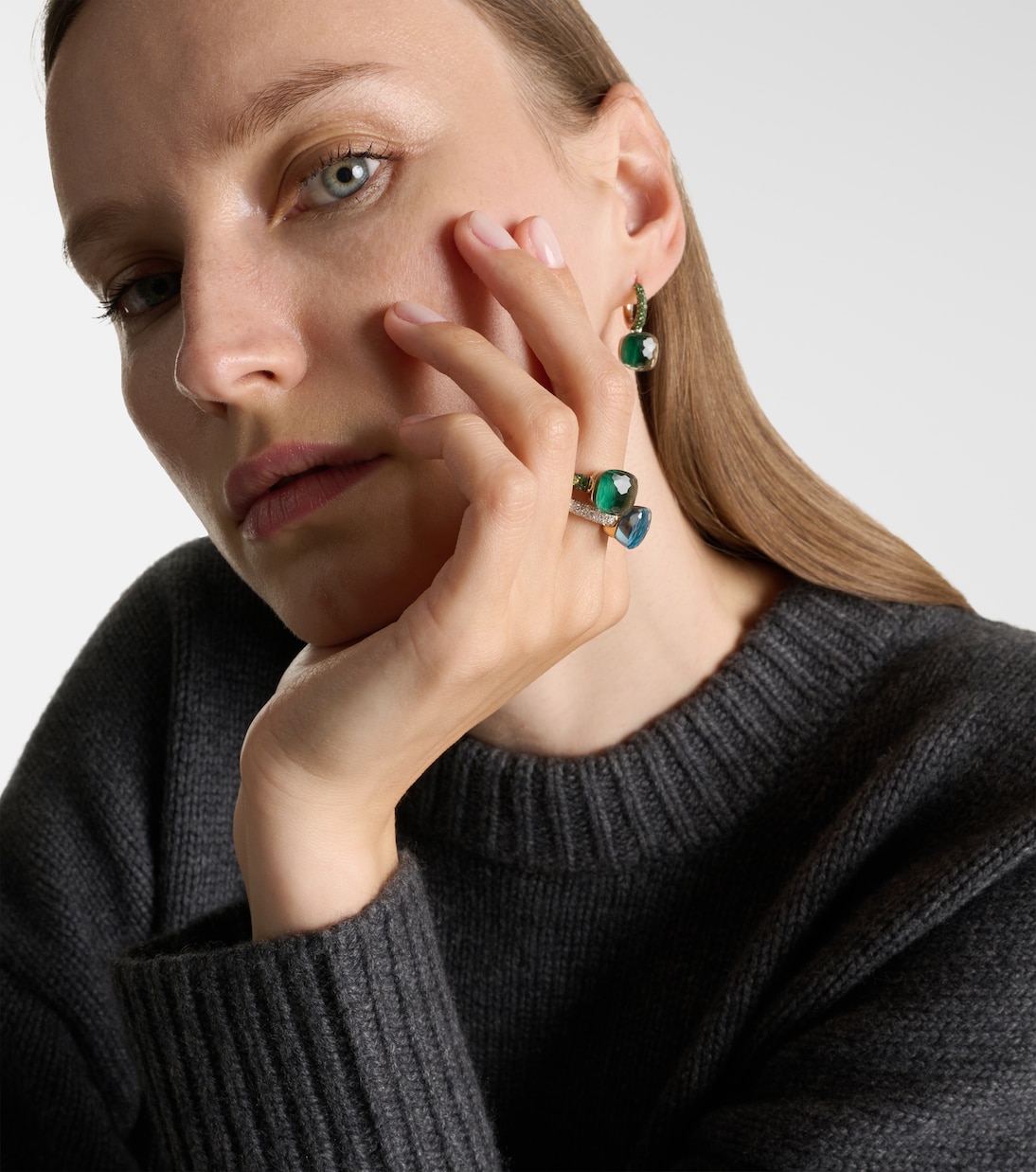 Nudo 18kt rose and white gold ring with malachite, prasiolite, and tsavorite | Pomellato