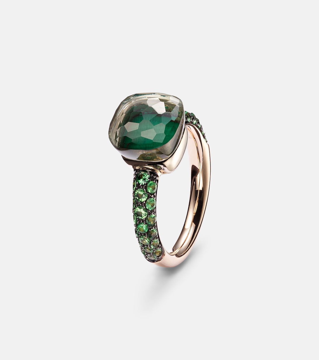 Nudo 18kt rose and white gold ring with malachite, prasiolite, and tsavorite | Pomellato