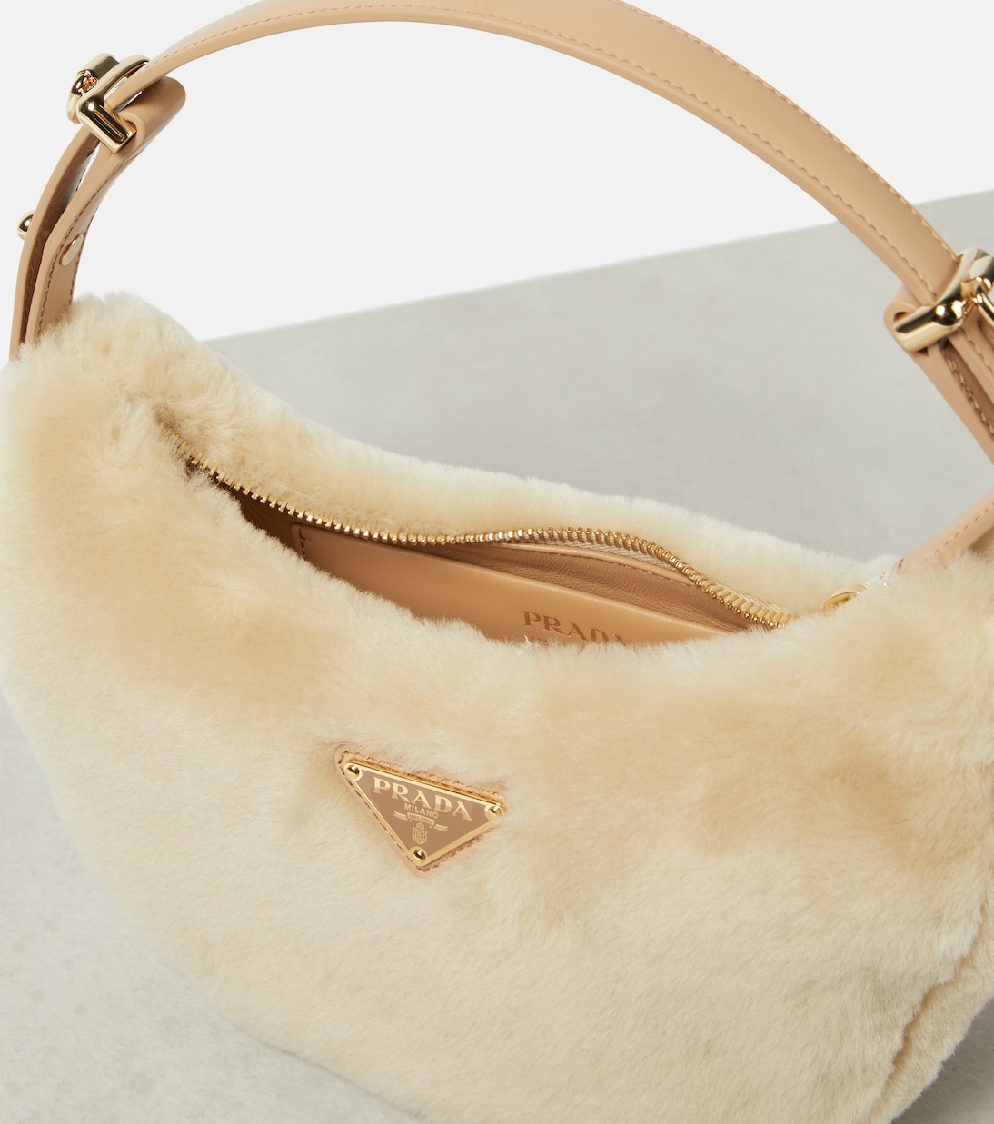Arqué shearling shoulder bag | Prada