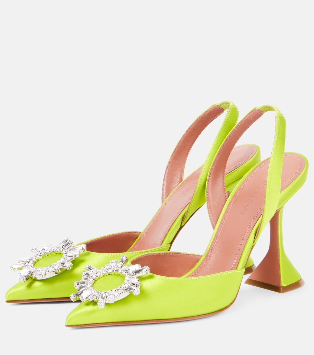 Pumps slingback Begum 95 in raso con cristalli | Amina Muaddi