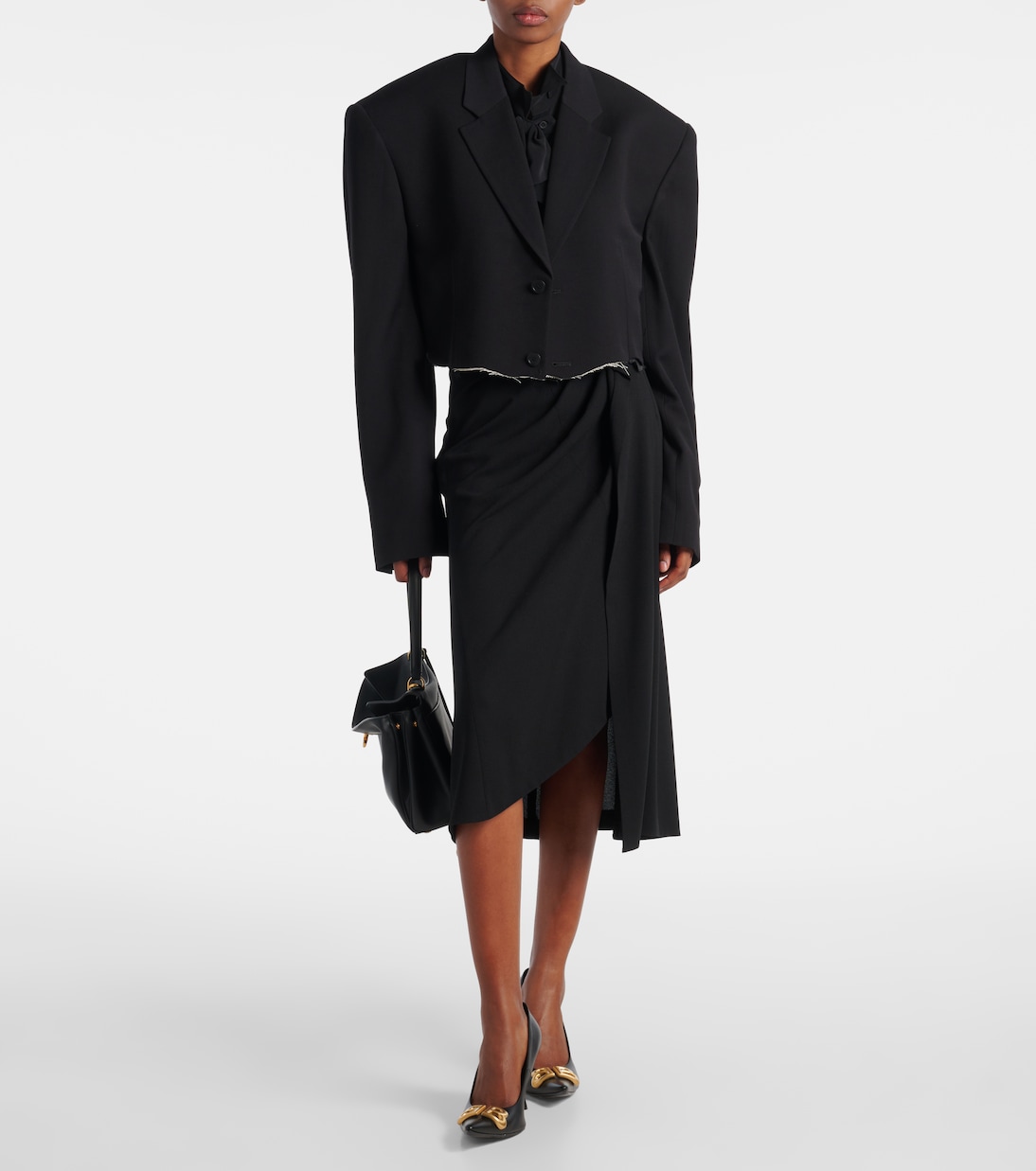 Draped gathered crêpe midi skirt | Balenciaga