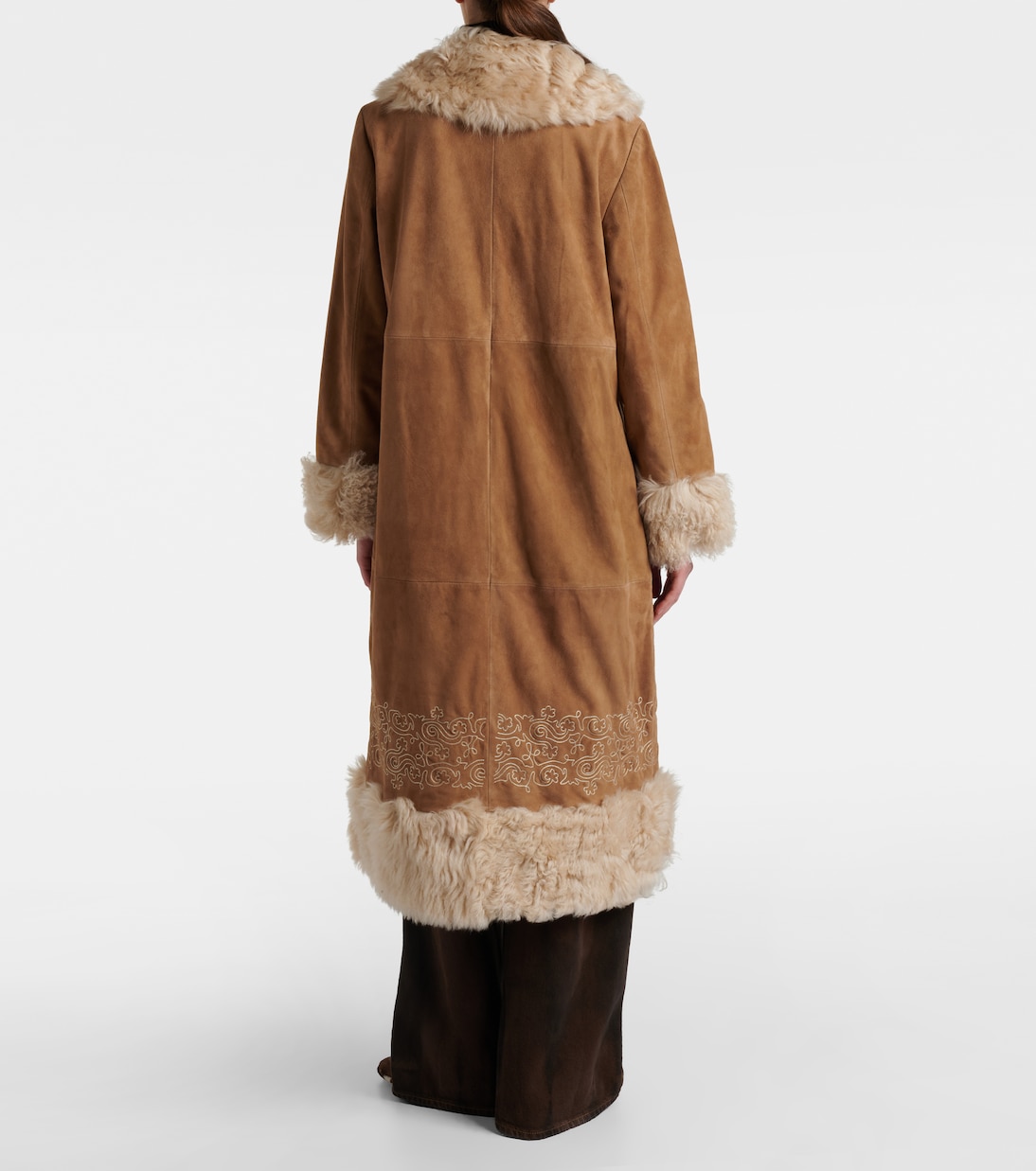 Bestickter Mantel Cienna aus Veloursleder | Rixo