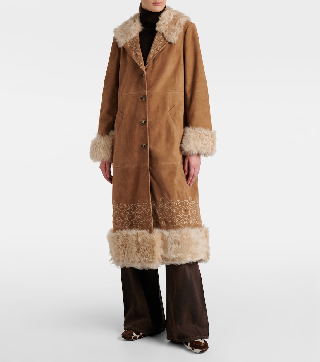 Bestickter Mantel Cienna aus Veloursleder | Rixo